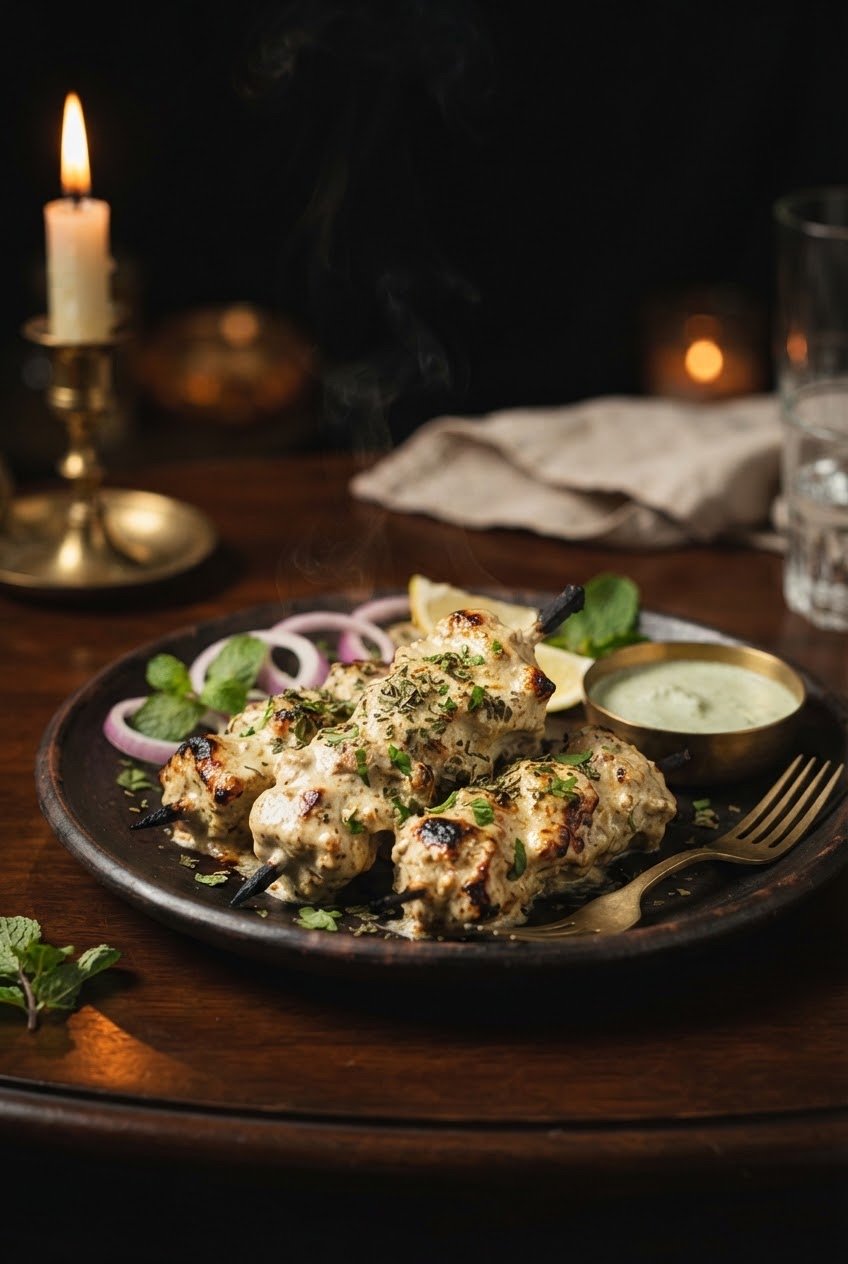 Makhmali Malai Chaap — velvet cream soya chaap, lightly charred